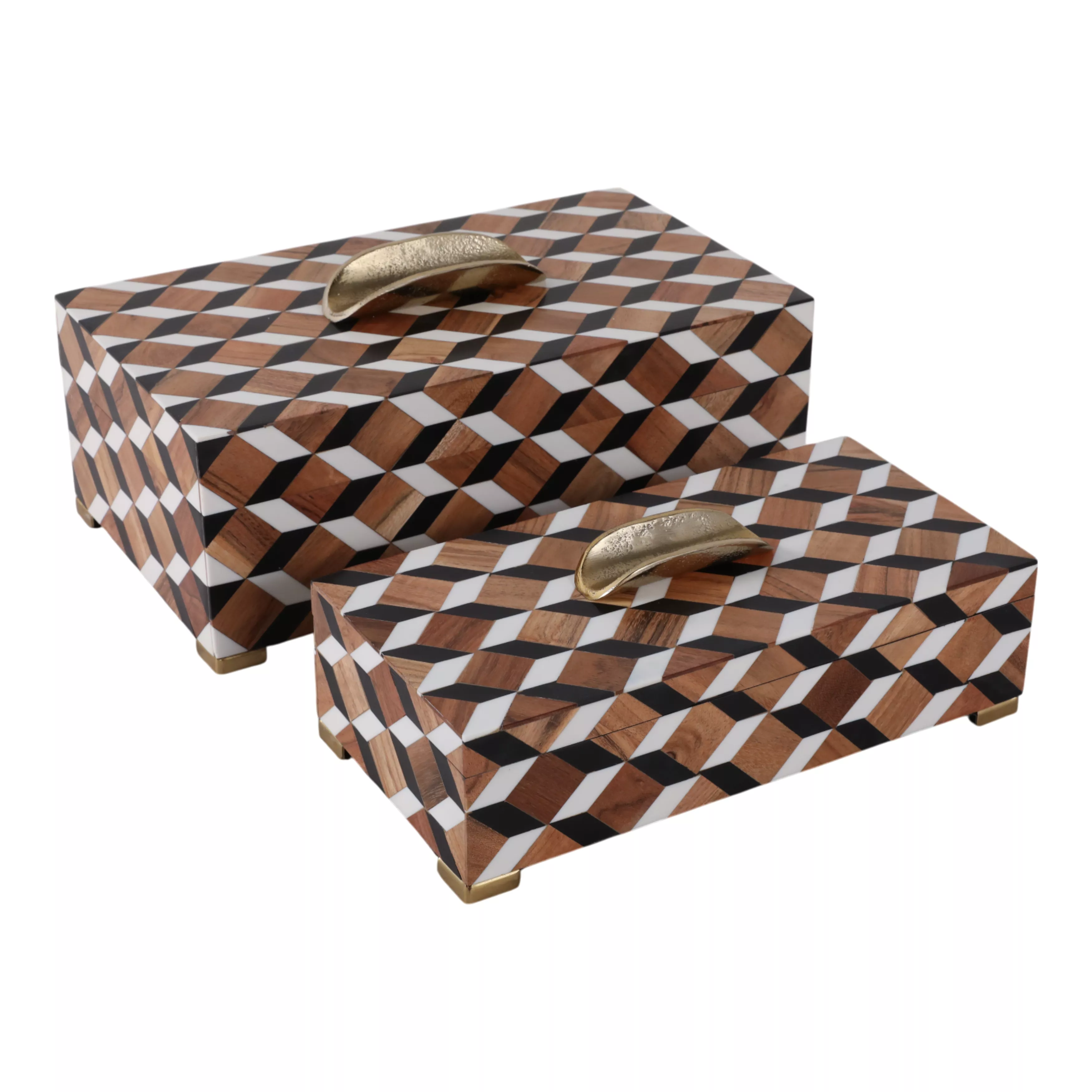 S/2 Geo Print Footed Boxes