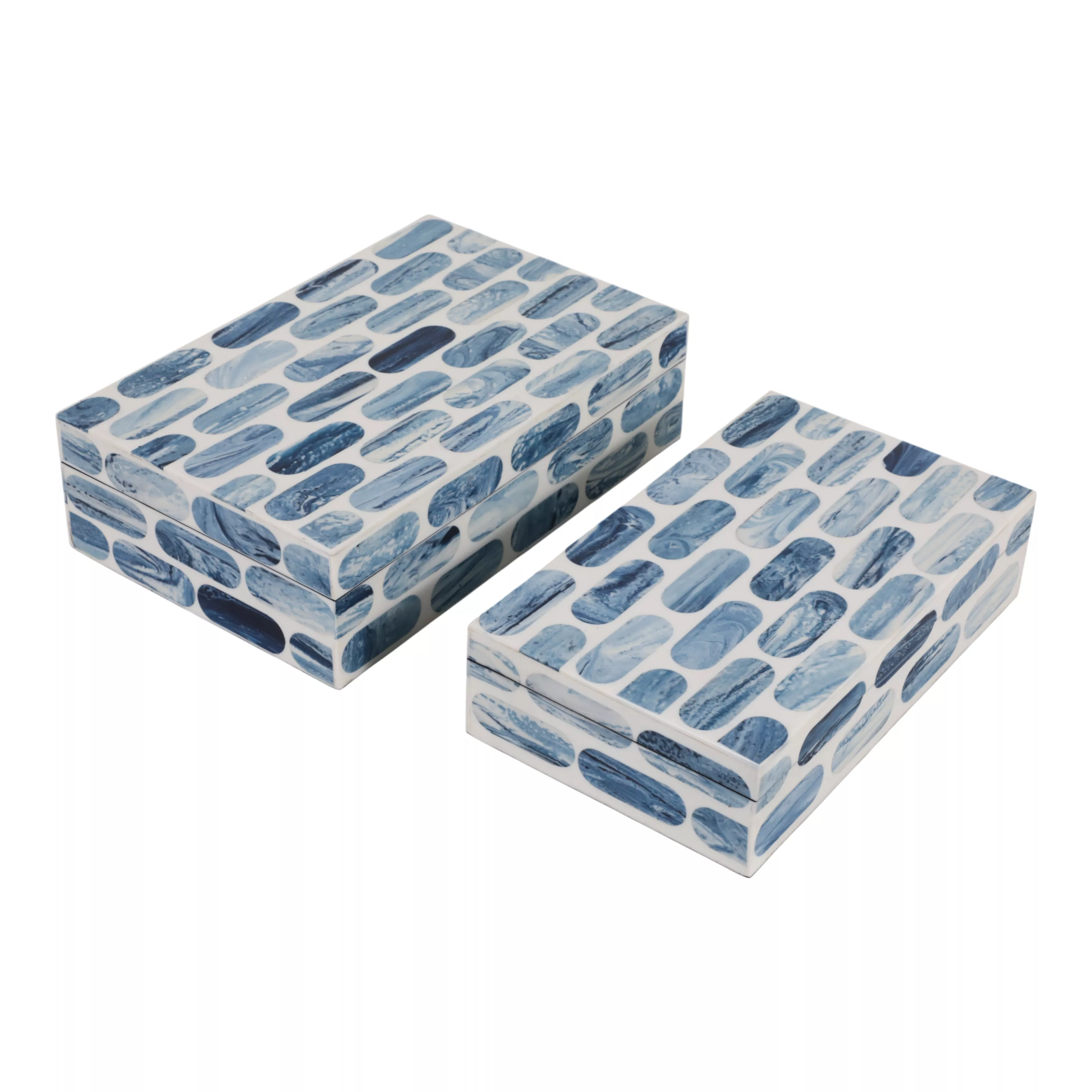 S/2 Oval Print Resin Boxes