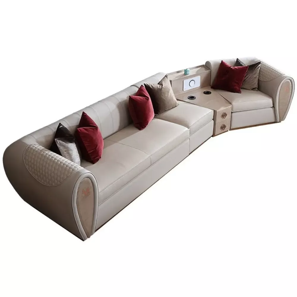 Sectional Leather Sofa With Utility Table
