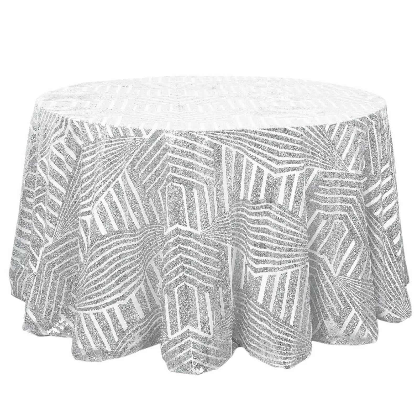Sequin 120" Round Tablecloth Silver - Seamless Diamond Glitz Table Cover