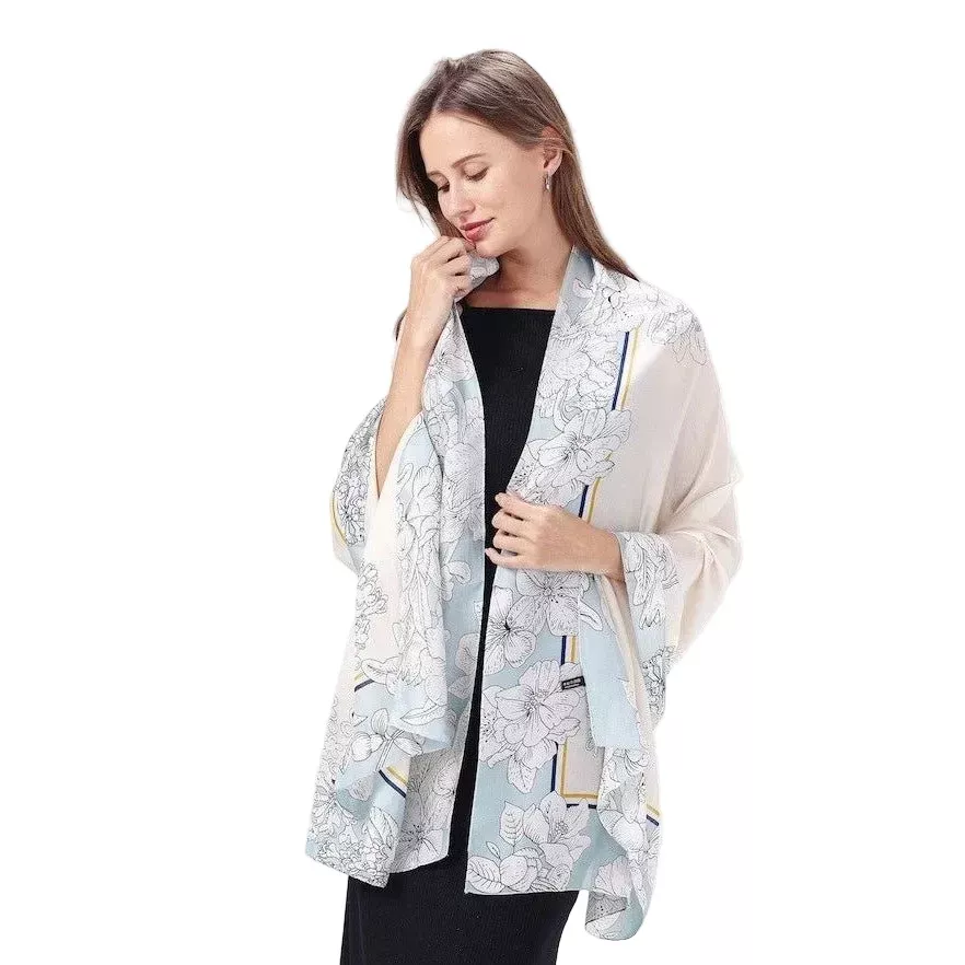 Silk Feeling Scarf - Soft Floral Border