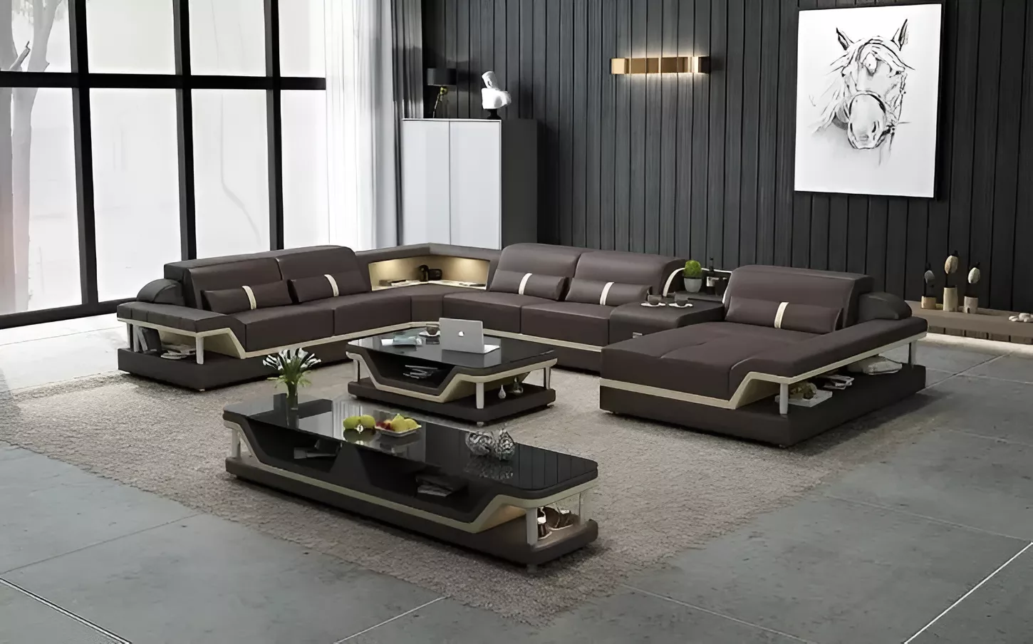 Simple LED Leather Sectional Couch