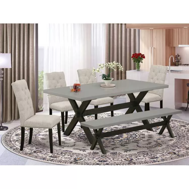 Small Dining Table Set - 6-Piece Rectangular Dinner Table & Chair Set