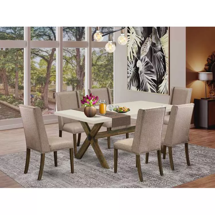 Small Dining Table Set Solid Wood Rectangular Table 7 Piece