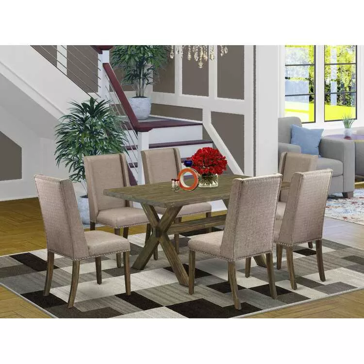 Small Dining Table Set with 7-Piece Rectangular Wood Table and Chairs