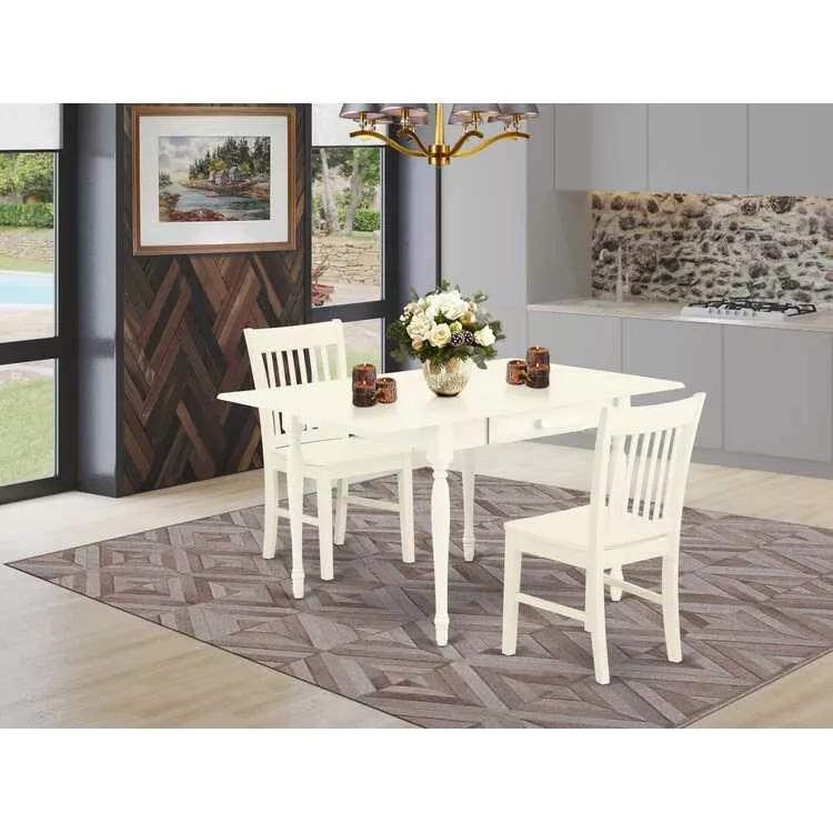 Small Kitchen Table Set with Chairs - Linen White Dining Set