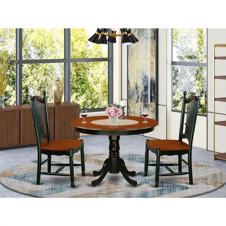 Small Round Kitchen Table Set with 2 Chairs - Cherry Finish