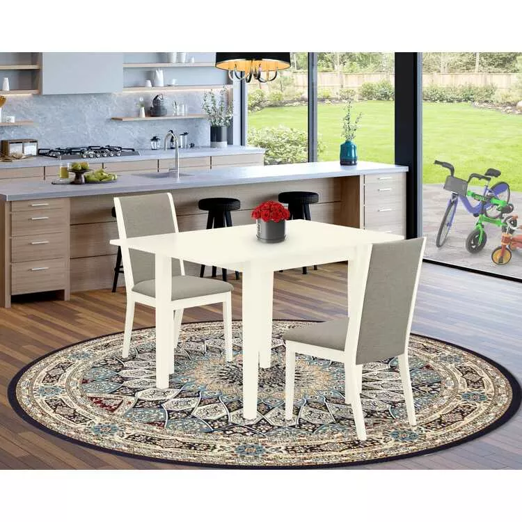 Small Space Dining Set - Table & 2 Chairs - Linen White & Shitake