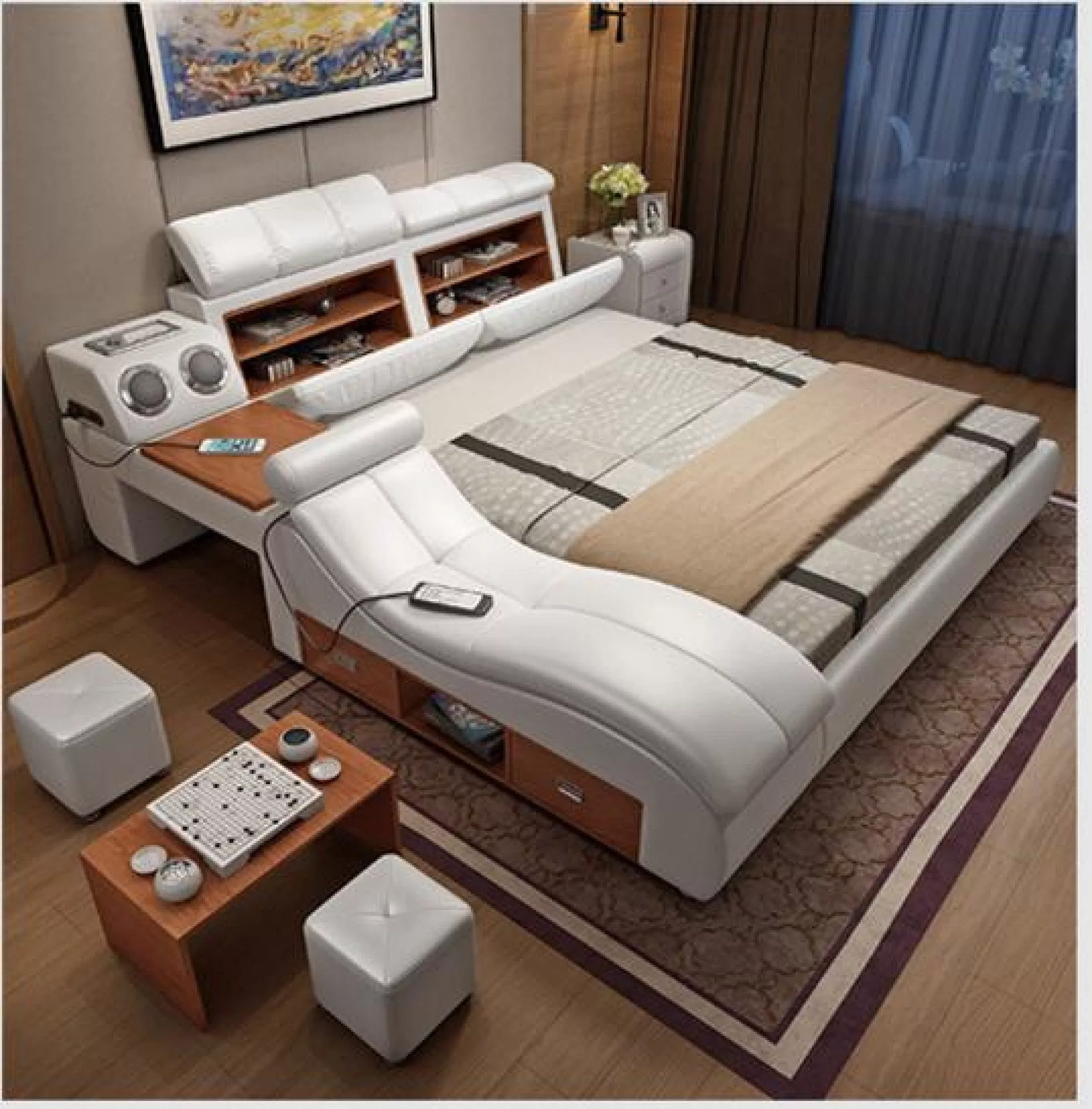Soft Leather Smart Bed Frame With Storage