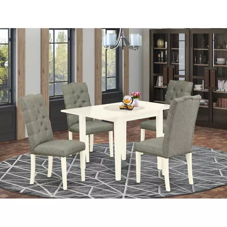 Solid Wood Dinette Set with Leaf Table & Parsons Chairs