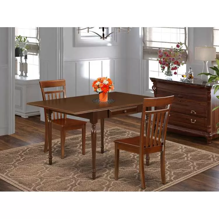 Solid Wood Dining Table Set - Mahogany Finish 3Pc