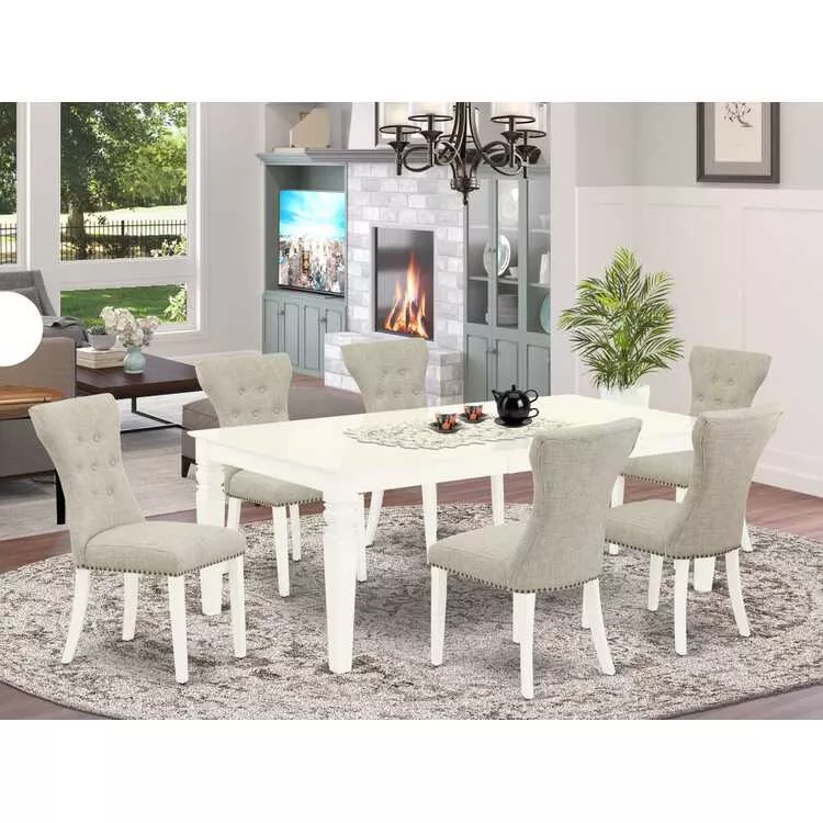 Solid Wood Kitchen Dining Set - Linen White Finish 7-Piece
