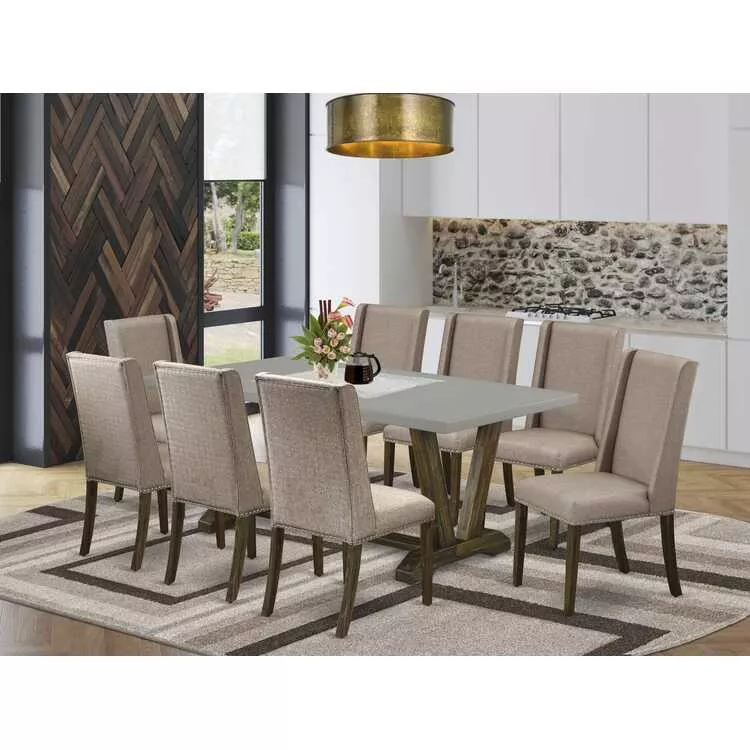 Solid Wood Rectangular Dining Table Set 9-Piece