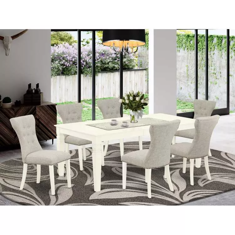 Solid Wood Rectangular Table & White Parson Chairs 7-Piece Kitchen Dining Set