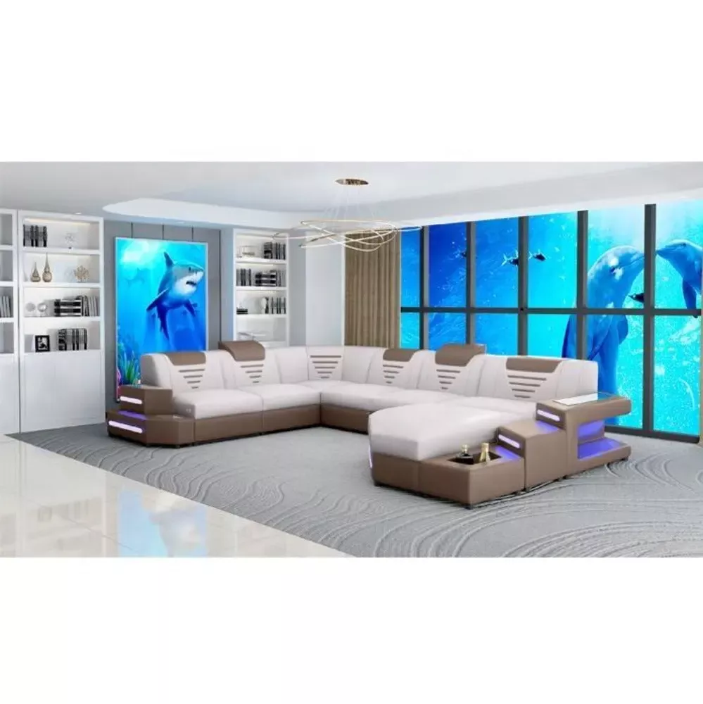 Spacious LED Leather Sectional Sofa
