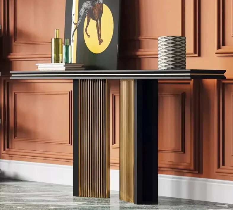 Spectacular Rectangular Piano Base Black Top Console Table