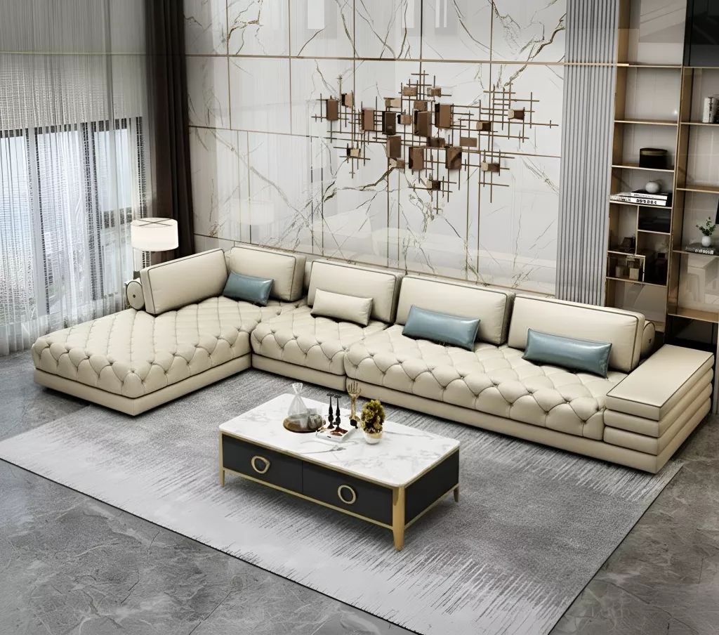 Splendid Button Tufted Leather Sectional Sofa