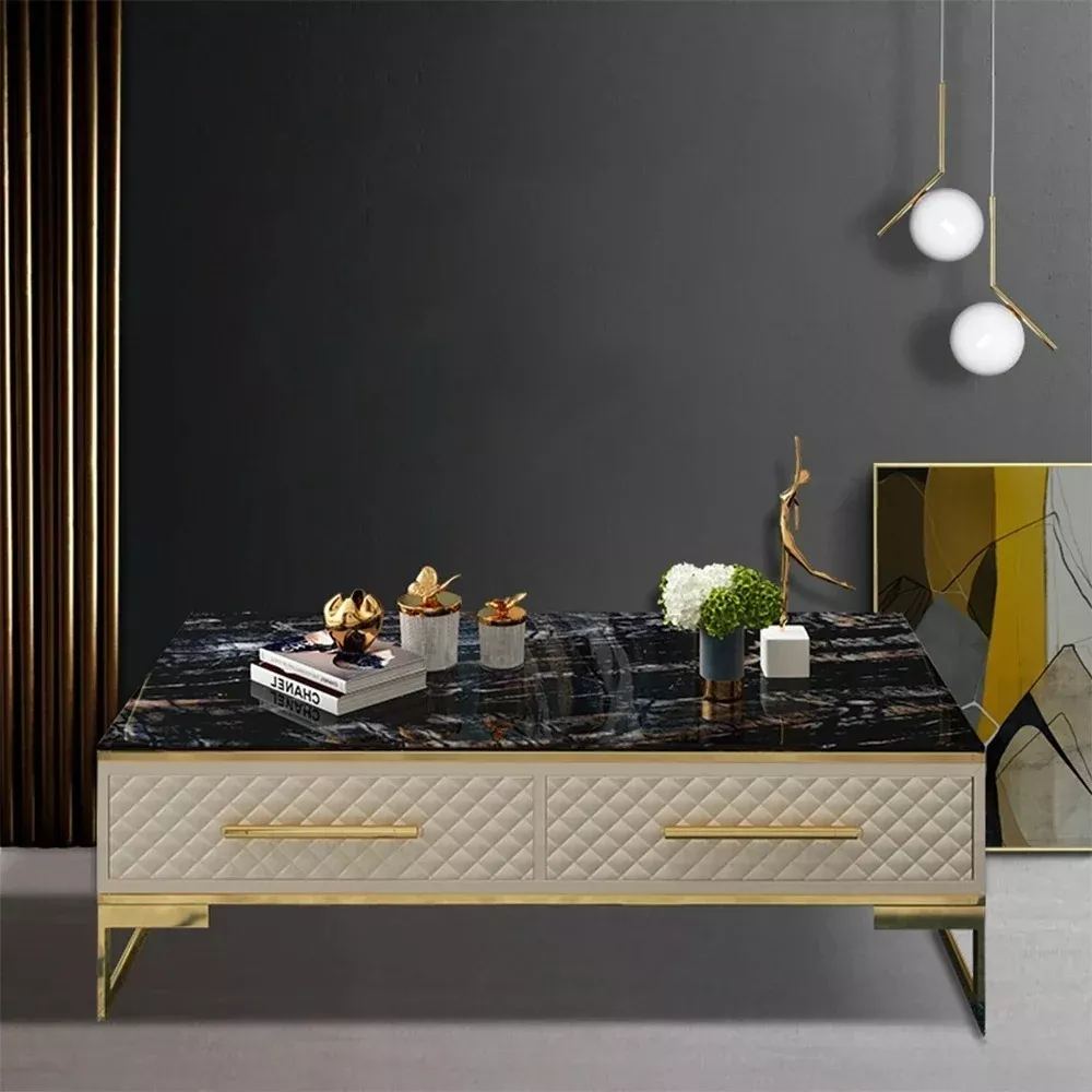 Splendid Diamond Pattern Marble Top Coffee Table
