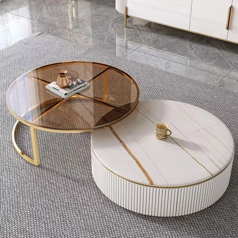 Splendid Glass And Marble Top Nested Coffee Table