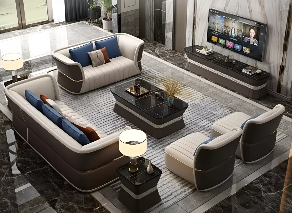 Stylish Dual Colored Leather Sofa Set