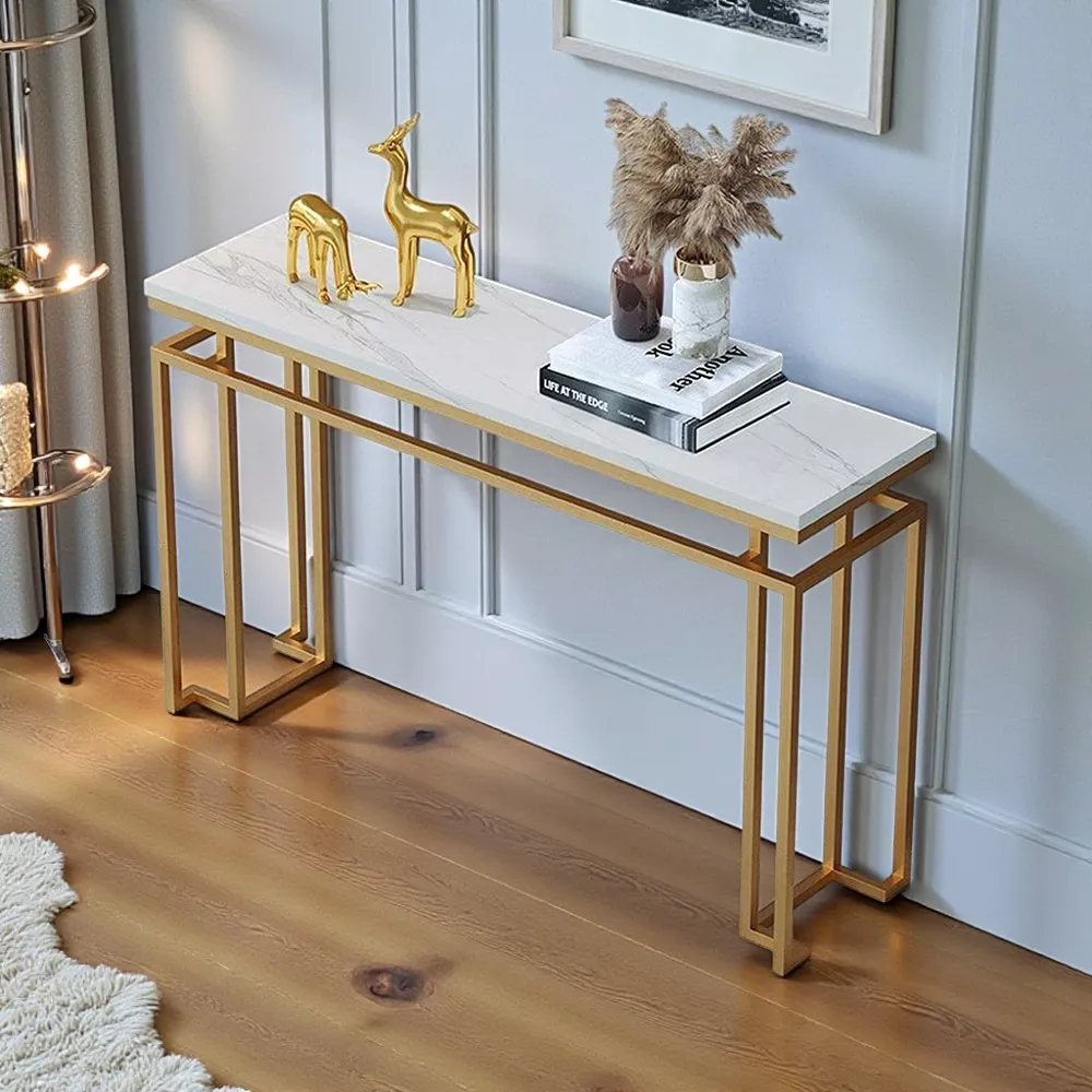 Stylish Marble Top Metallic Console Table