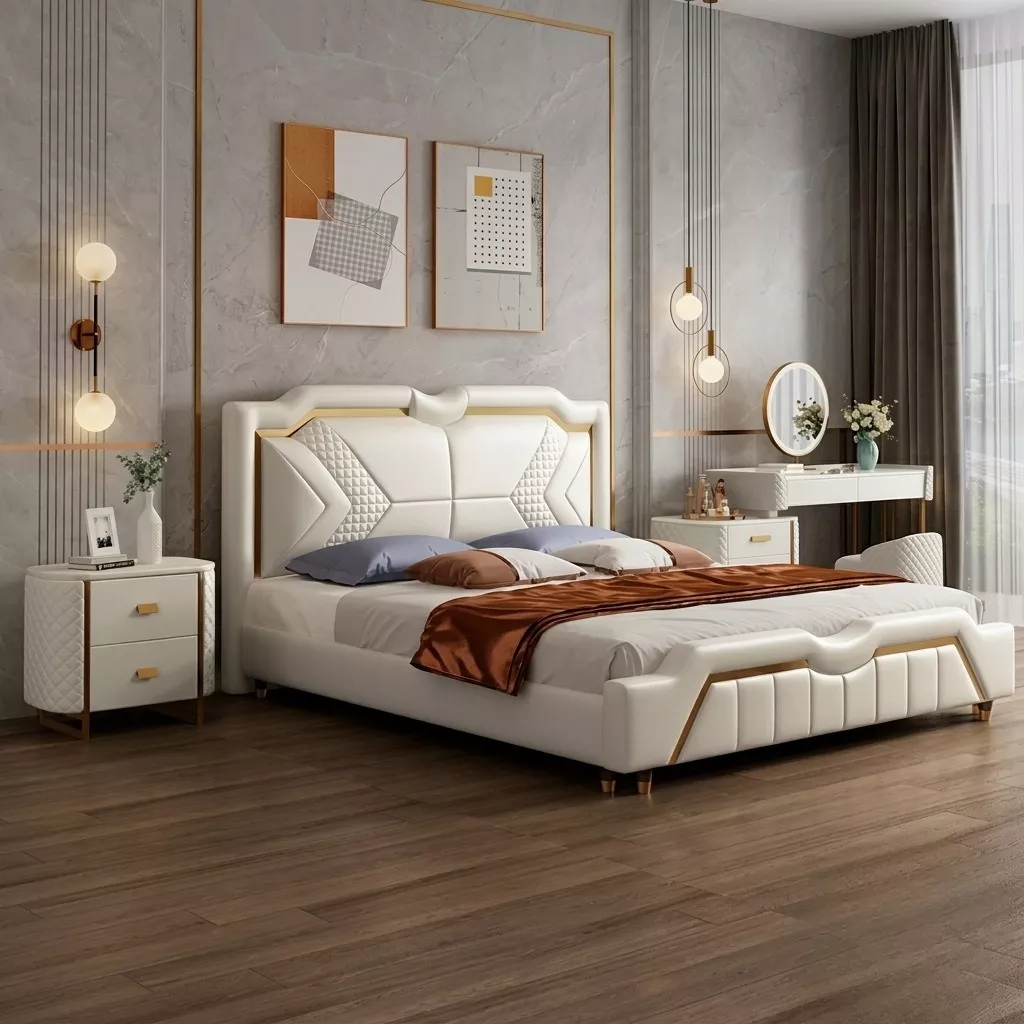 Stylish Upholstered Leather Bed
