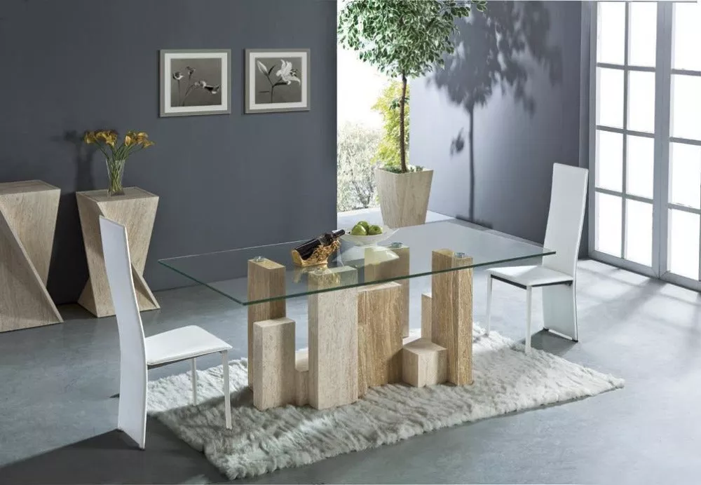 Supreme Spacious Travertine Dining Table