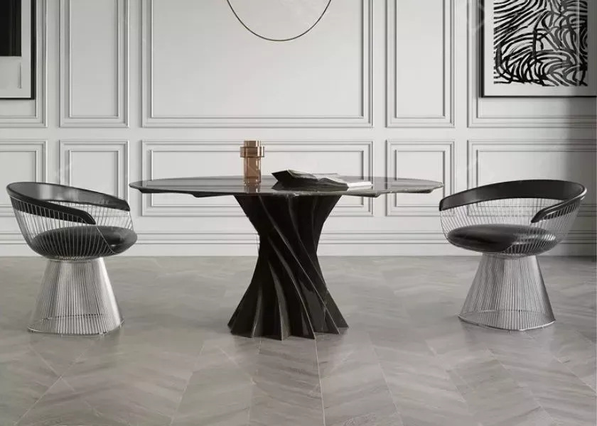 Swirl Base Marble Top Dining Table