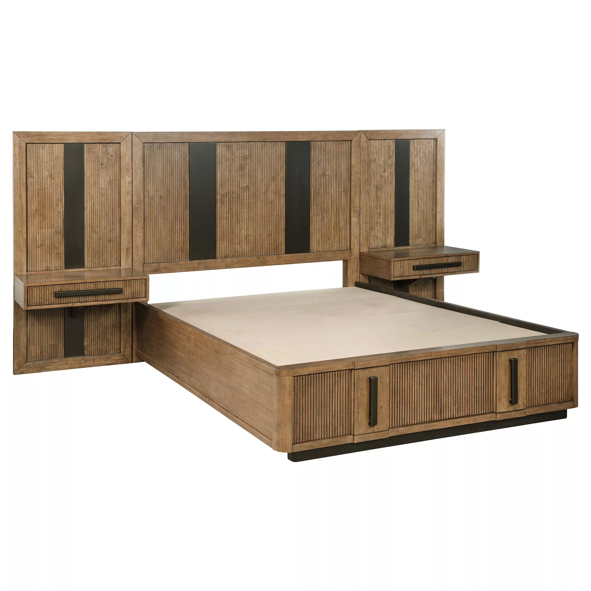 Terrace Wall Panel Platform Storage Bed with Attached Nightstands