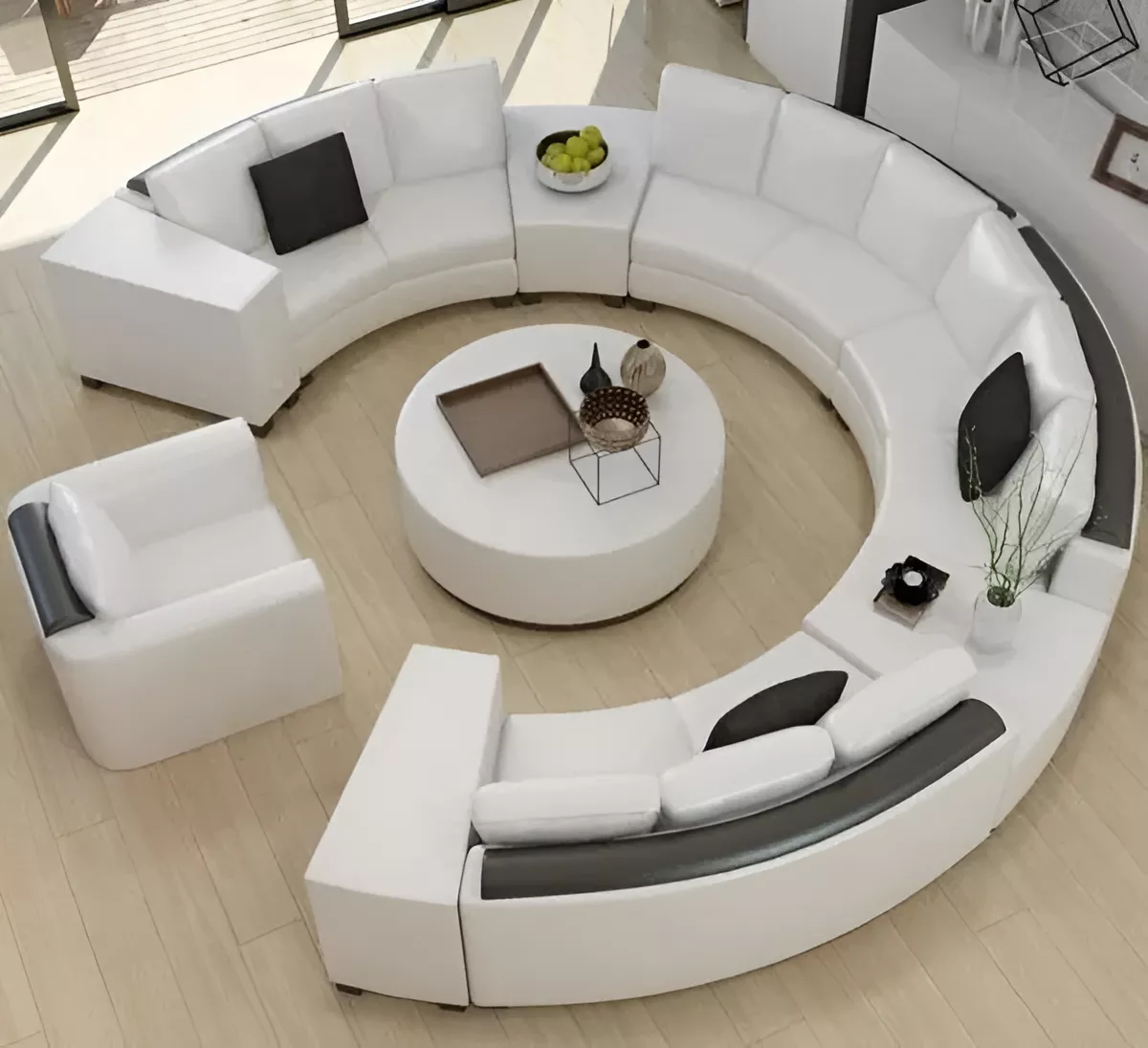Trendy Curved Leather Sofa Set