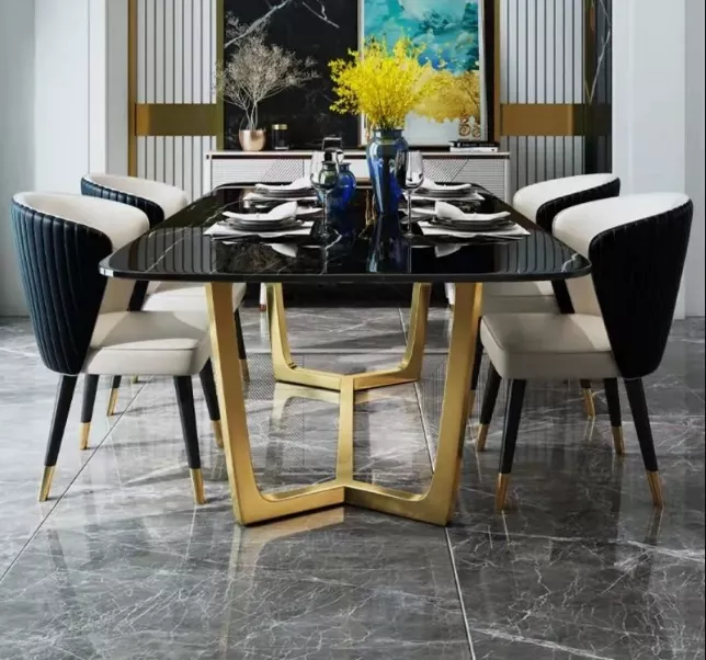Trendy Metal Frame Marble Dining Set