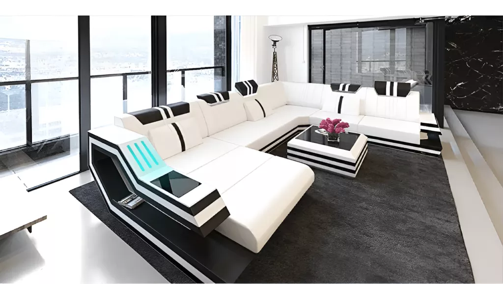 Trendy U-Shaped LED Leather Sofa Set