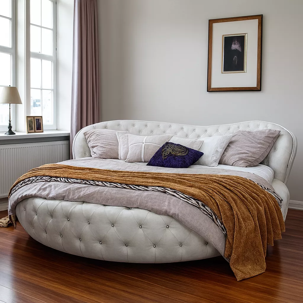 Tufted Round Leather Bed Frame