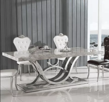 U-Based Marble Top Dining Table