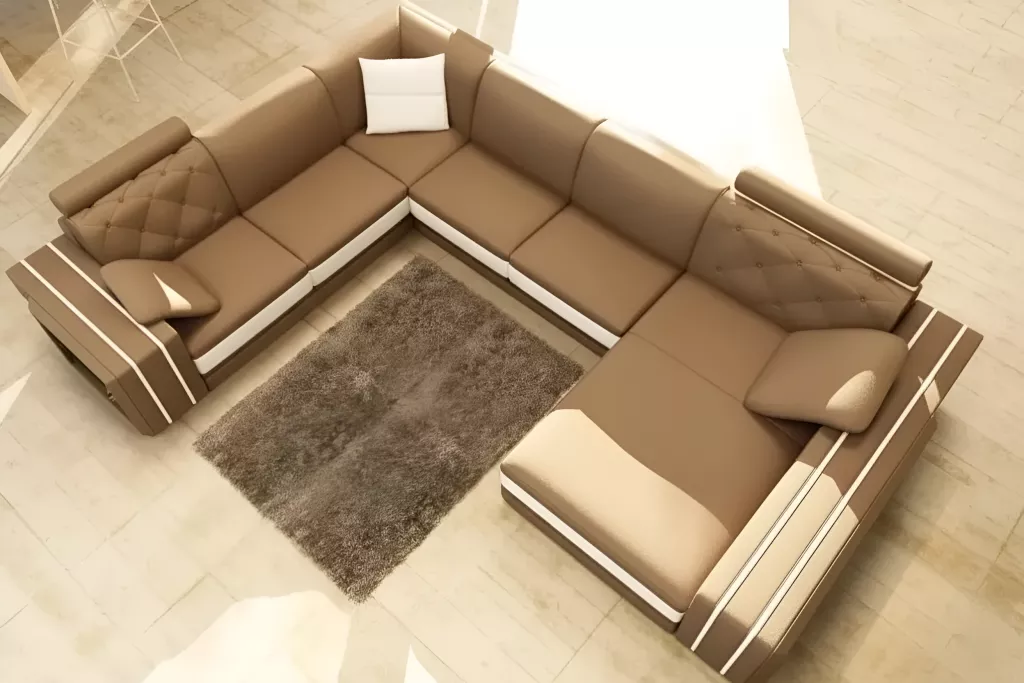 U-Shaped Leather Sectional Sofa With LED