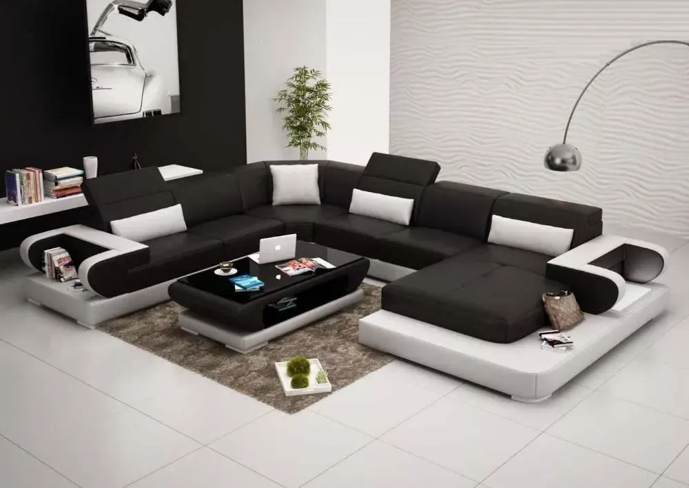 U Shaped LED Leather Sectional
