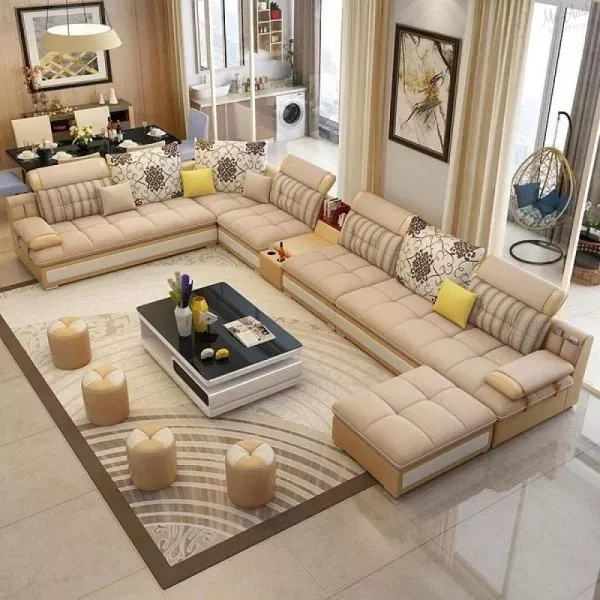 U-Shaped Sectional Leather Fabric Sofa Set