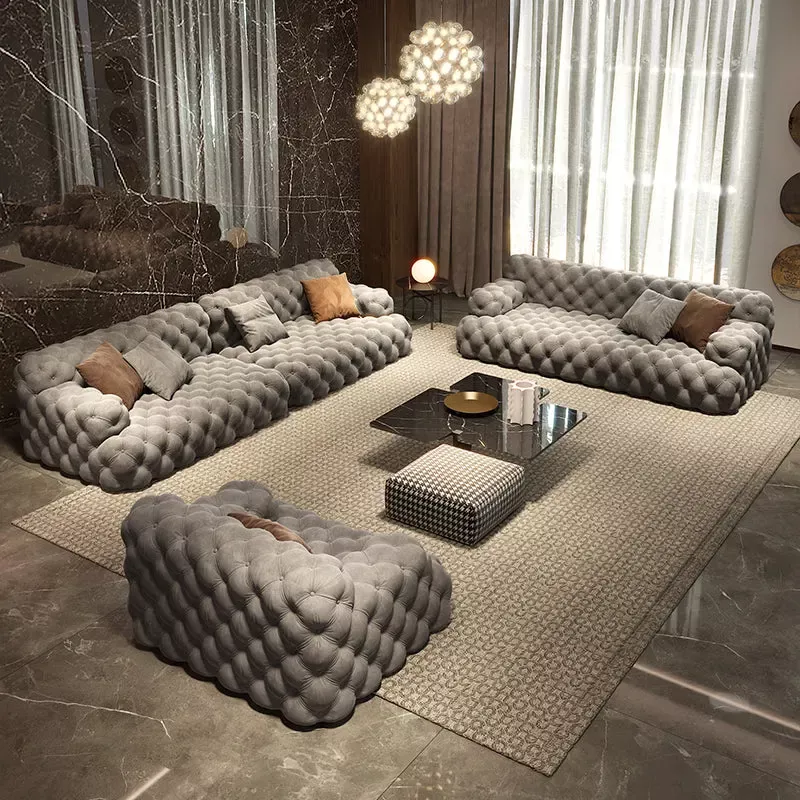Velvet Fabric Button Tufted Sofa Set