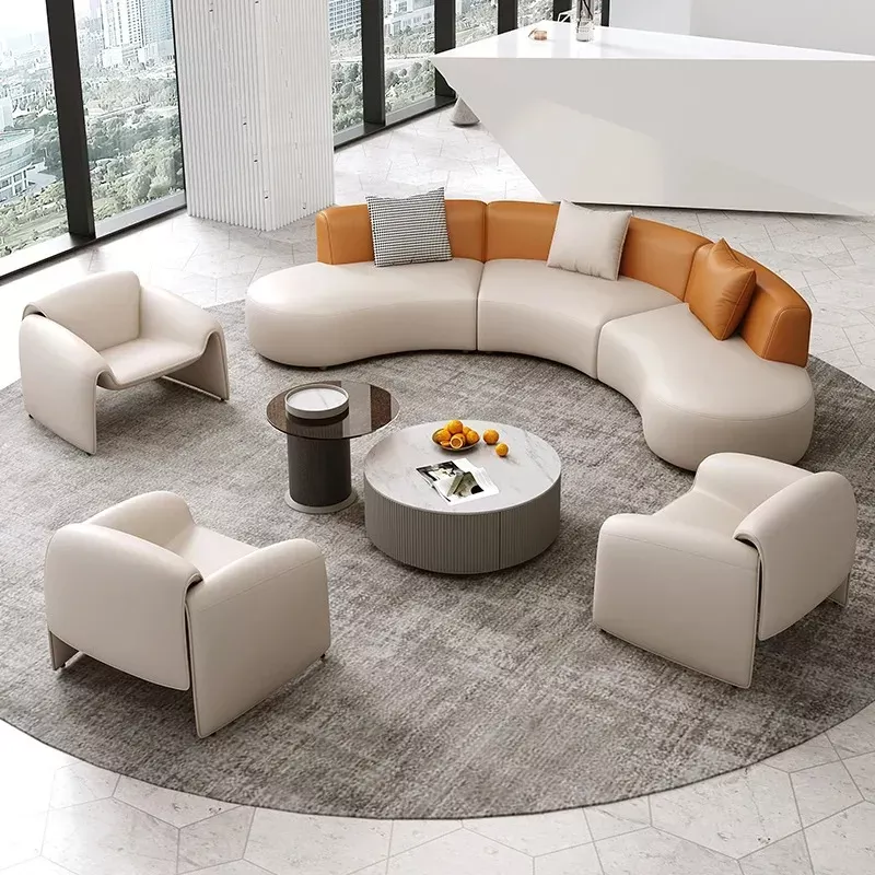 Versatile Curved Leather Sectional Sofa Set