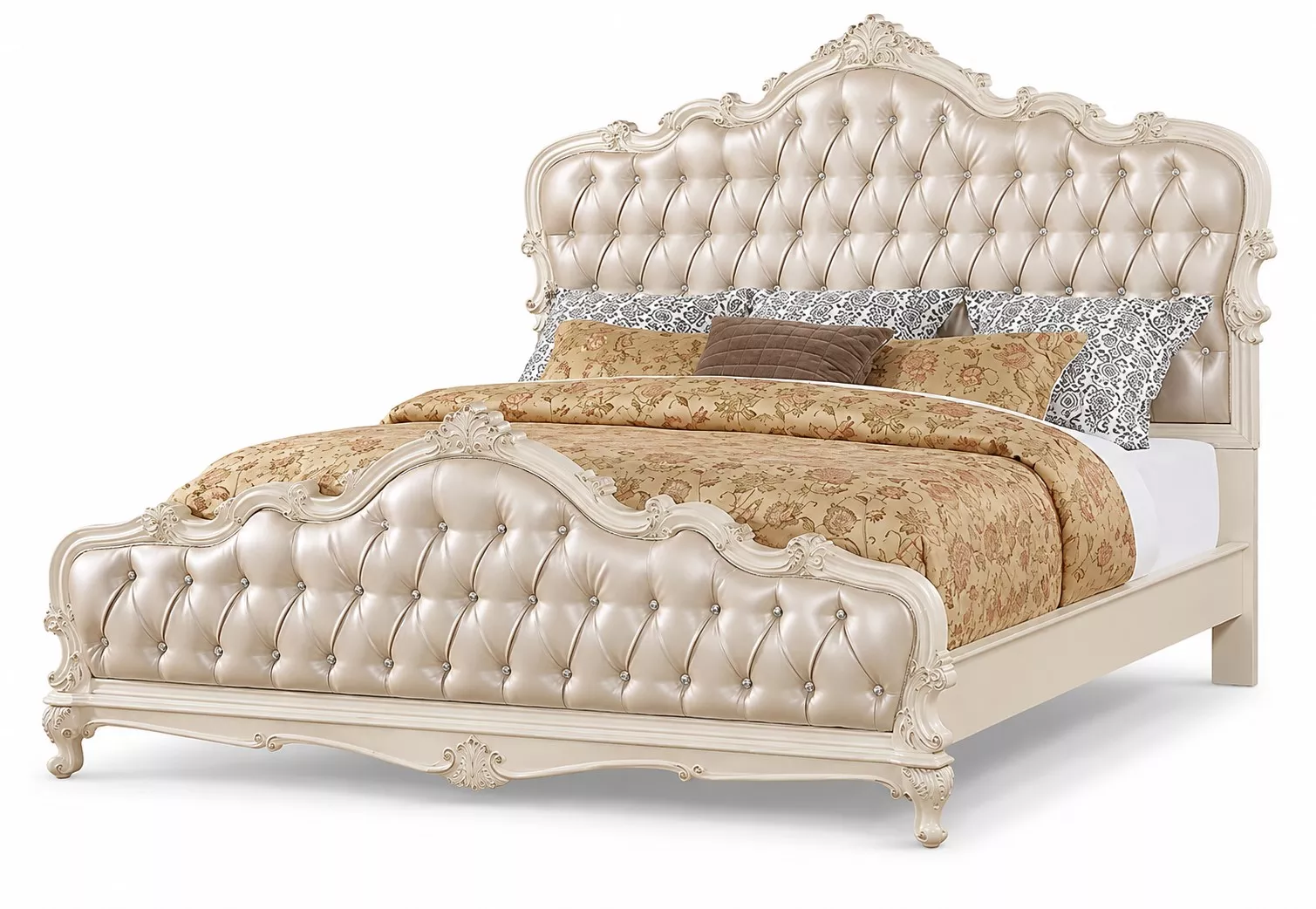 Vintage Classy Leather Button Tufted Bed