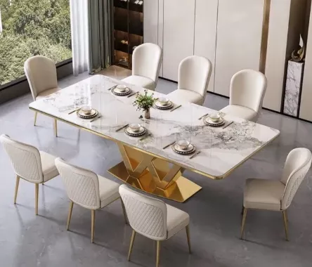 W-Base Marble Top Dining Set