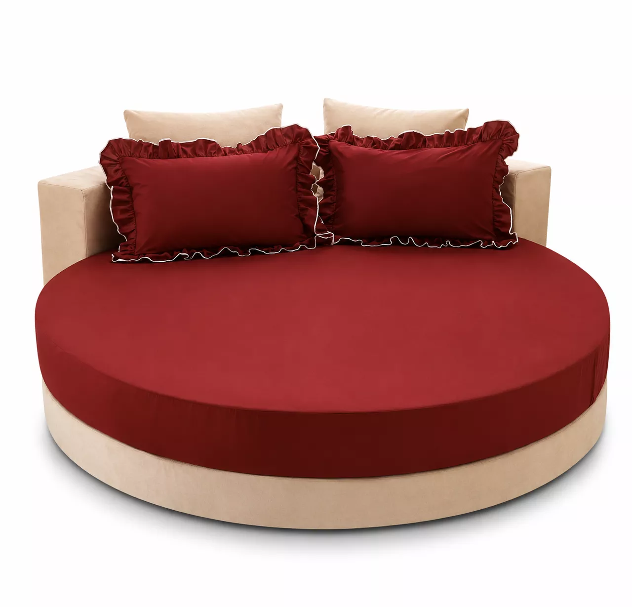 Washable Solid Color Round Wedding Bed Fitted Sheet (Multiple Color)