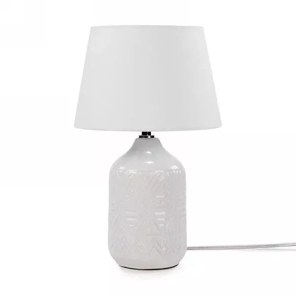White Aztec Motif Ceramic Lamp