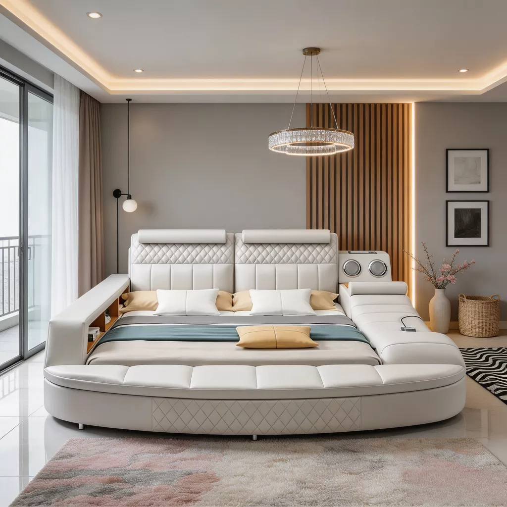 White Leather Multifunctional Smart Bed