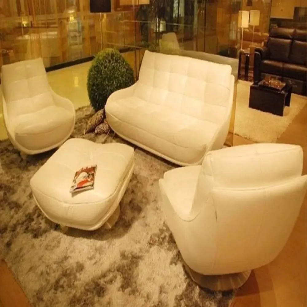 White Leather Sofa Set With Ottoman