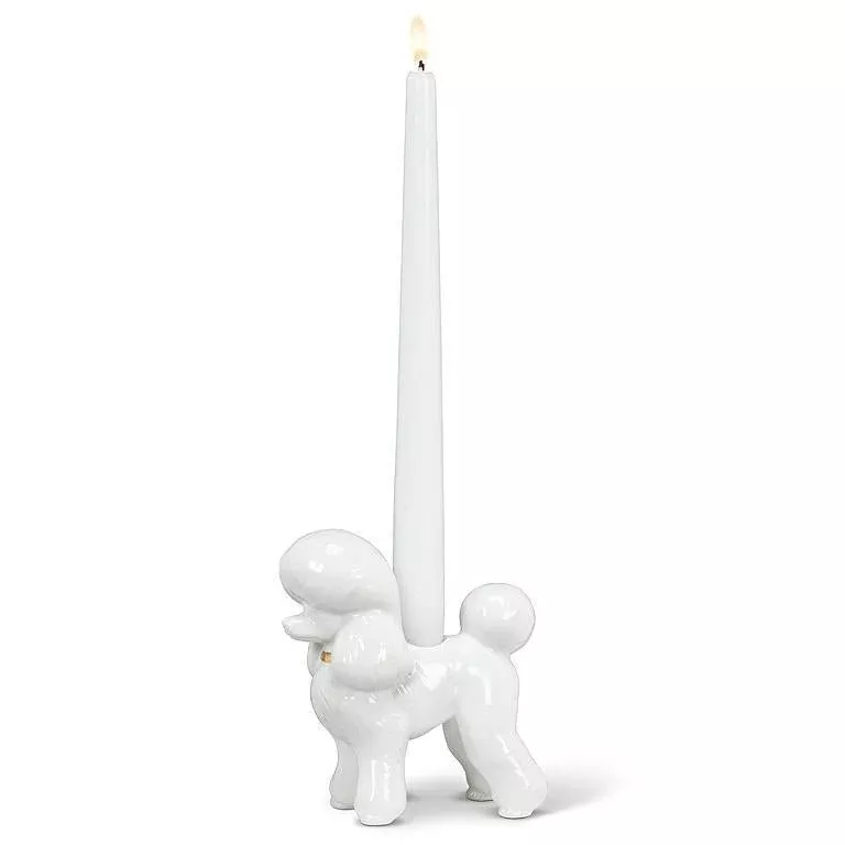 White Poodle Taper Holder