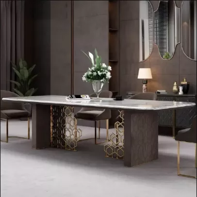 White Rectangular Marble Dining Table Set of 6