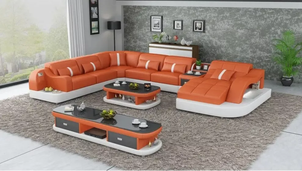 Young Crafted LED Leather Sectional Sofa