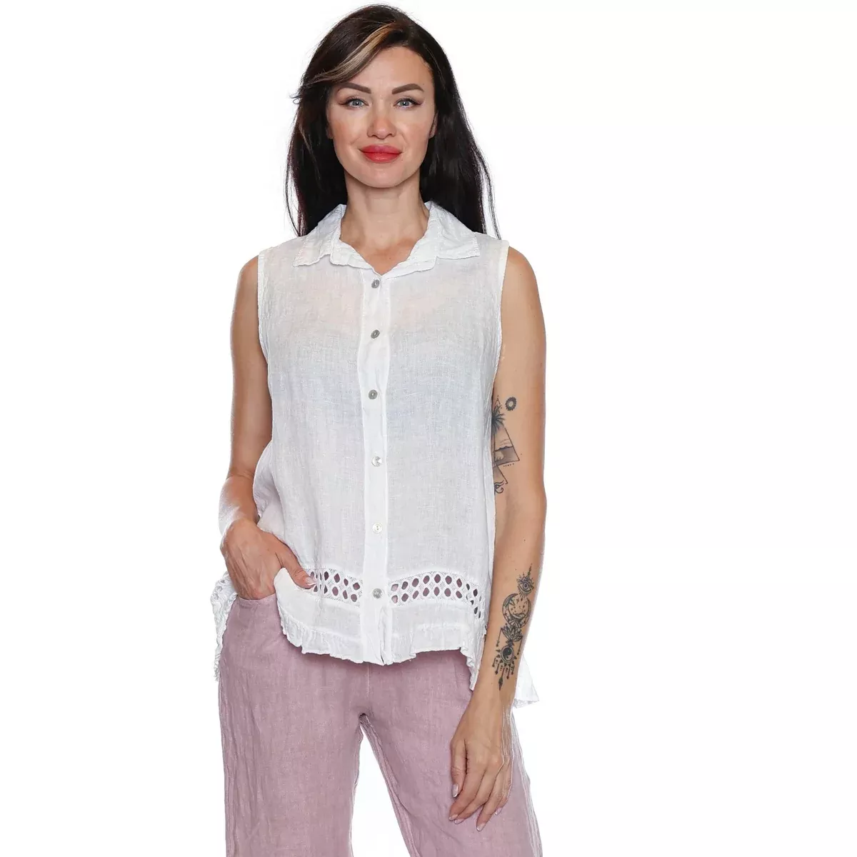 Zoey Linen Collared Button Up Top